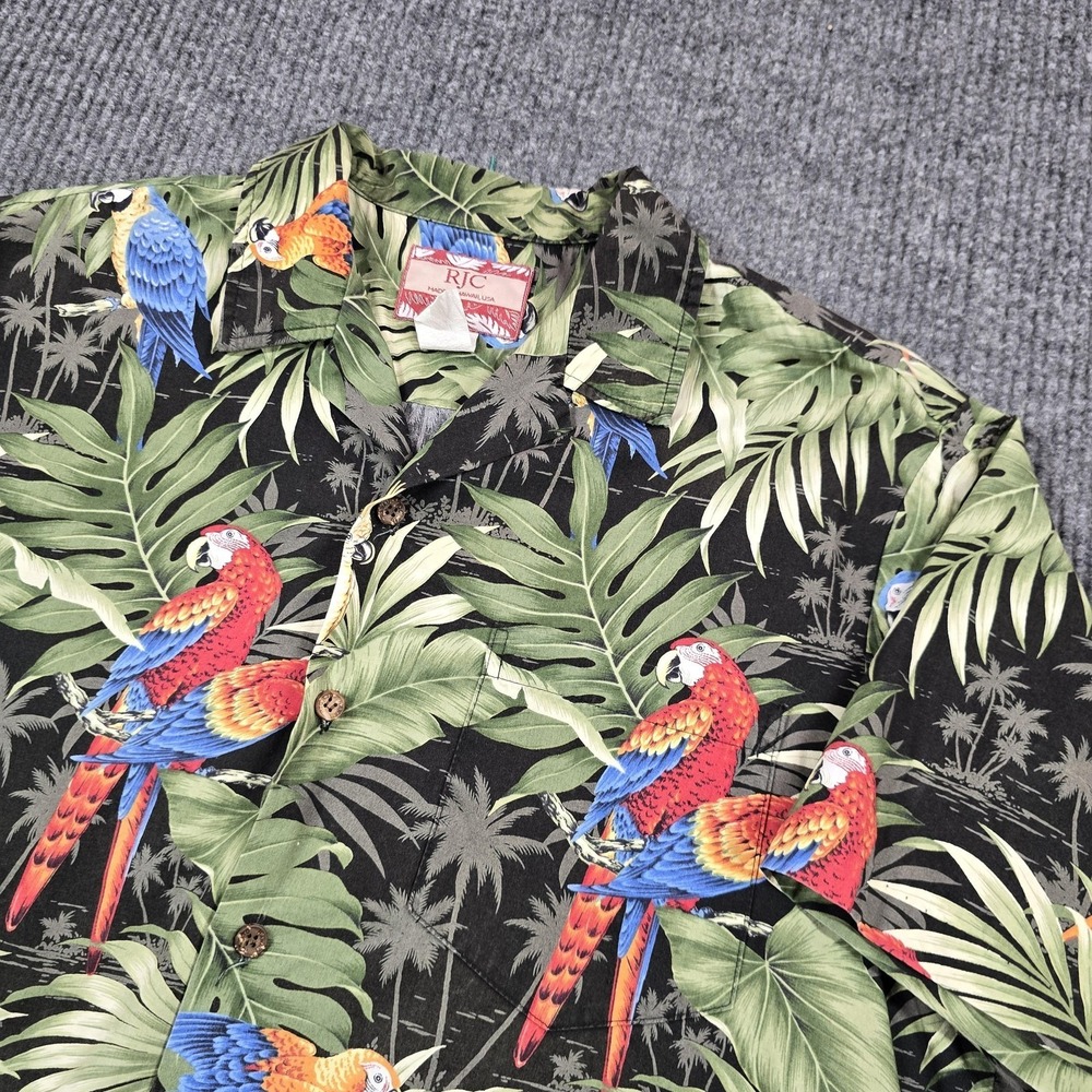 RJC Shirt Mens Large Multicolor Rayon Short Sleeve Button Up‎ Hawaiian Parrot
